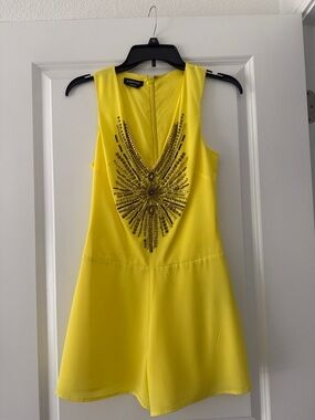 bebe Bright Yellow Beaded V-Neck romper